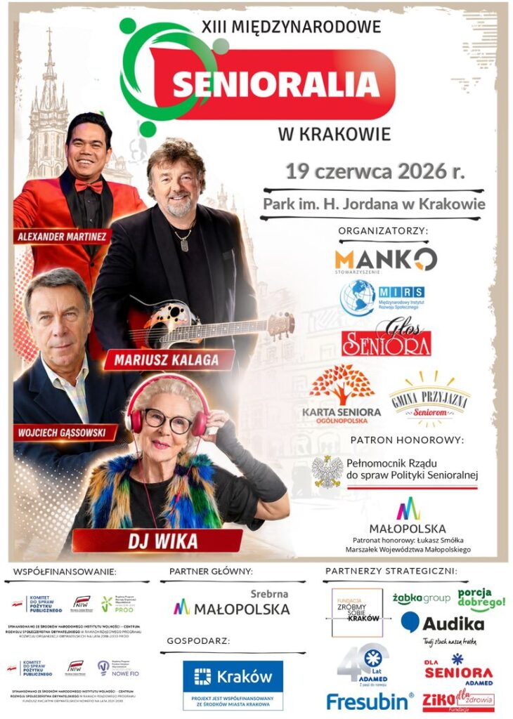 XIII Międzynarodowe Senioralia w Krakowie 2026 – Największa Impreza Seniorska w Europie! 1 senioralia plakat